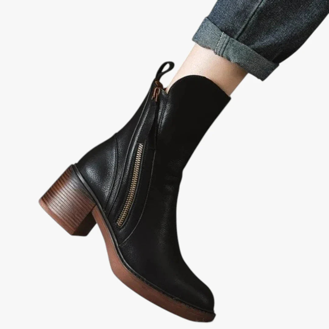 Bottines Femme à Talon Bloc Cheville avec Fermeture Zippée 9