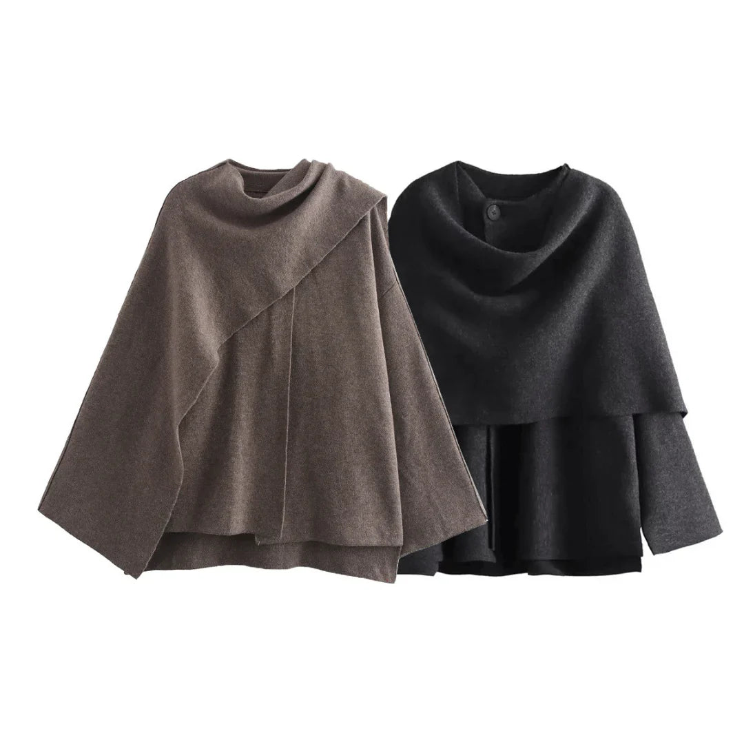 Cape Femme Hiver à Drapé Asymétrique avec Fermeture Épaule 8