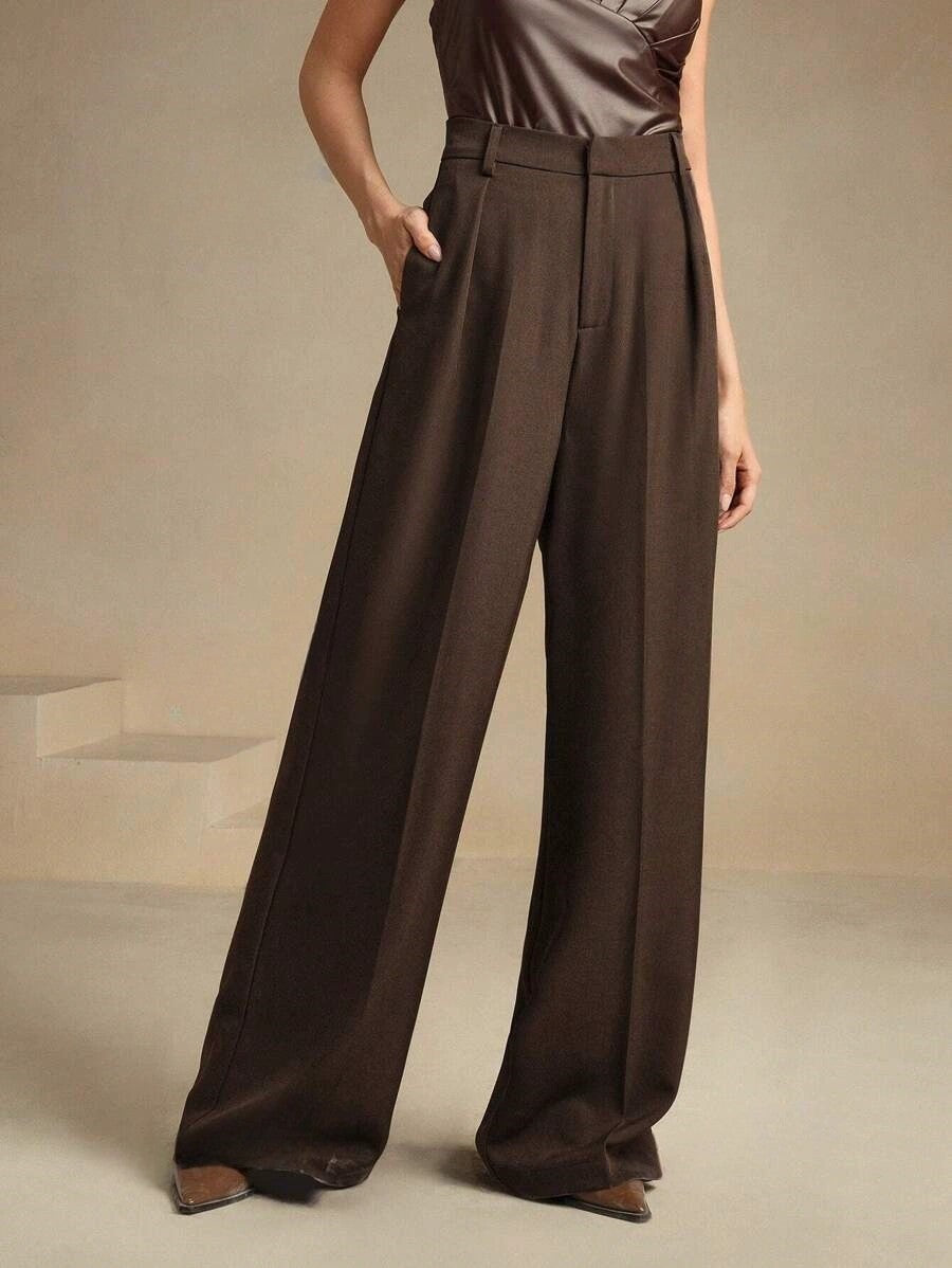 Pantalon Femme Taille Haute Large à Plis avec Jambes Droites 13