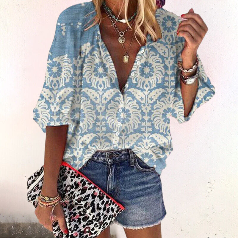Femme Blouse Bohème à Manches Chauve-Souris avec Col en V et Imprimé Floral