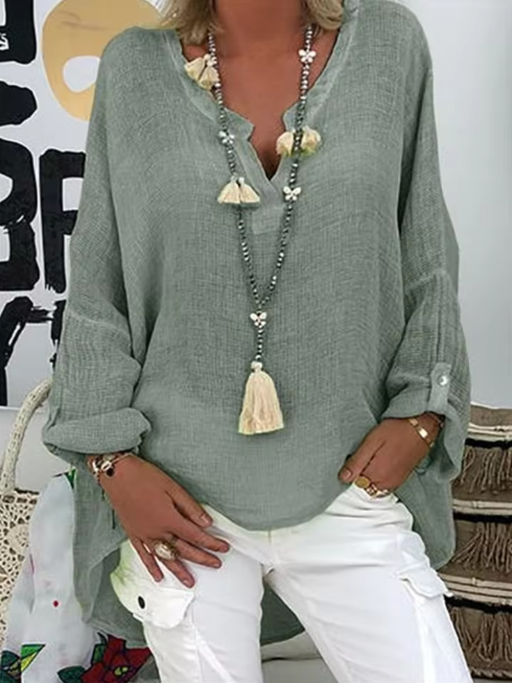 Femme Blouse Oversize Manches Longues avec Col en V