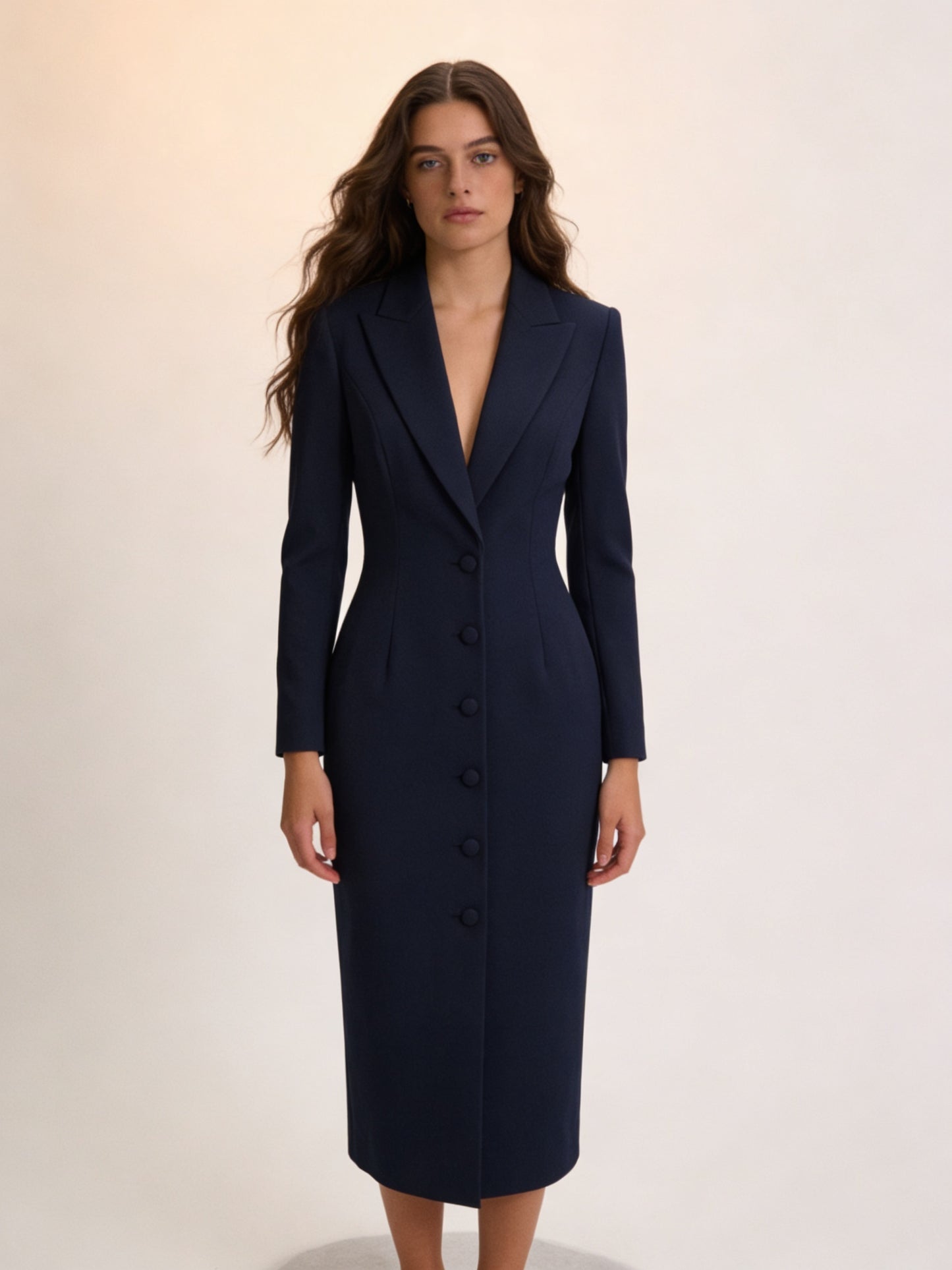 Femme Robe Blazer Manches Longues avec Revers et Fermeture Boutonnée Midi 3