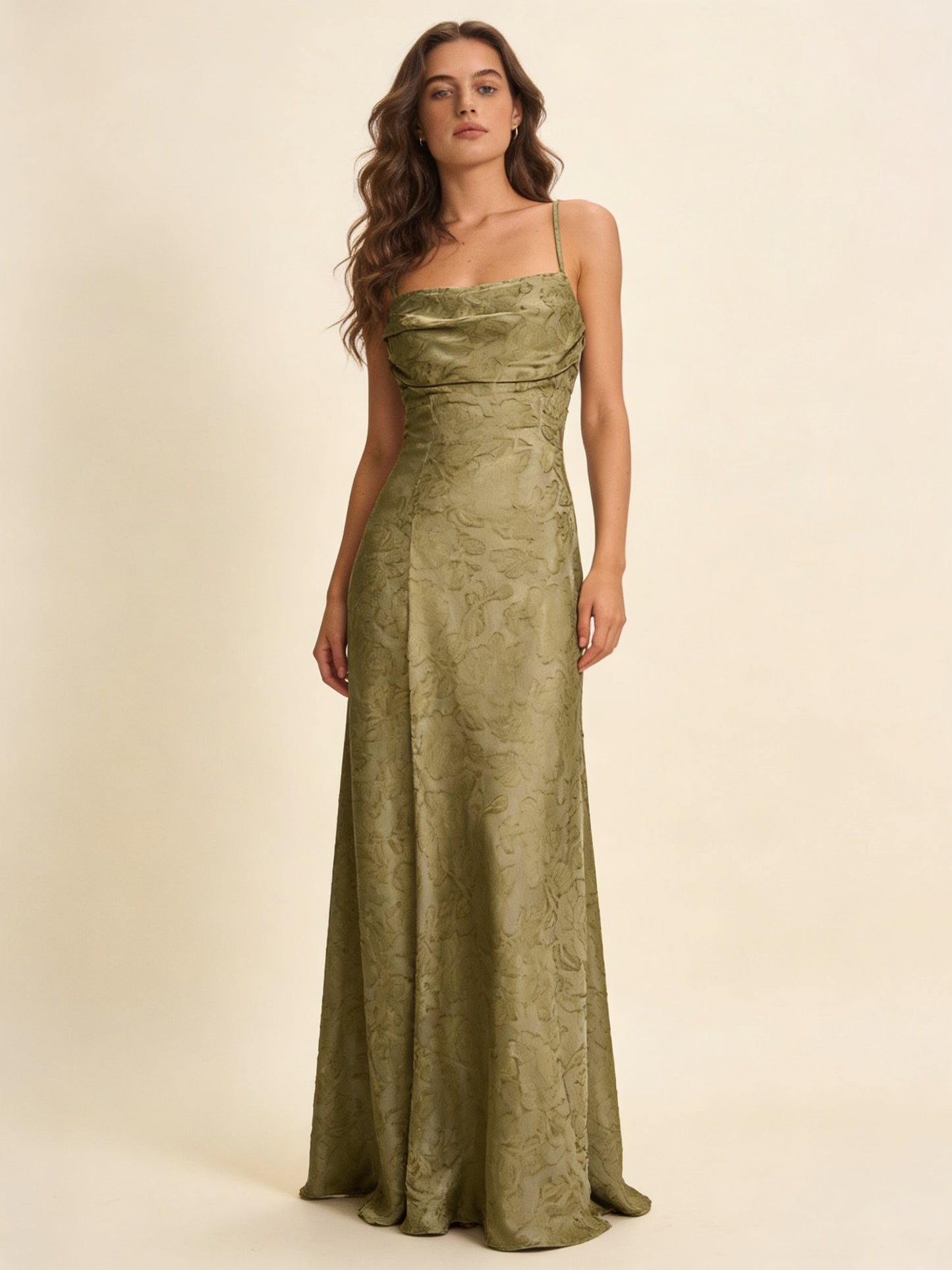 Femme Robe Longue à Col Carré 1