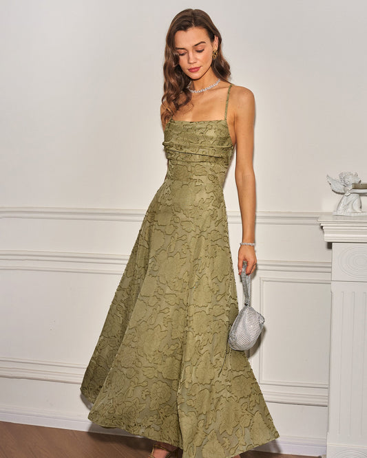 Femme Robe Longue sans Bretelles à Col Carré avec Dos en Croix et Silhouette A-Line