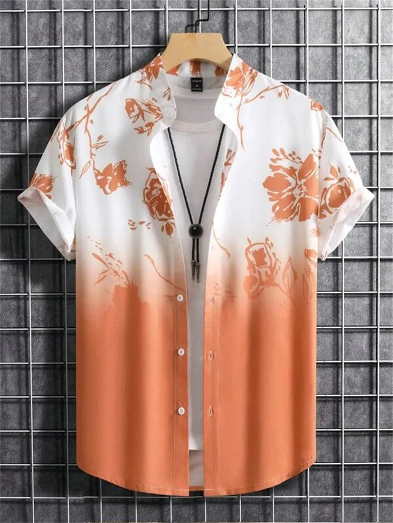 Homme Chemise Hawaiienne Manches Courtes à Imprimé Tropical et Boutonnage Devant