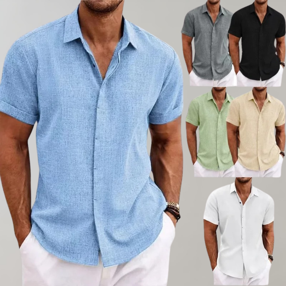 Homme Chemise Manches Courtes avec Col Classique et Boutons