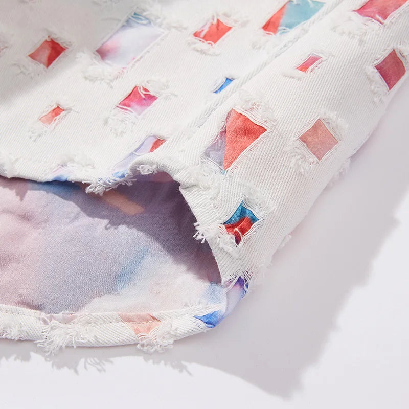 Homme Chemise Manches Longues à Imprimé Carreaux et Franges Effilochées