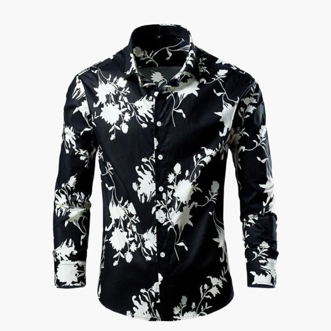 Homme Chemise Manches Longues à Imprimé Floral et Botanique avec Col Classique