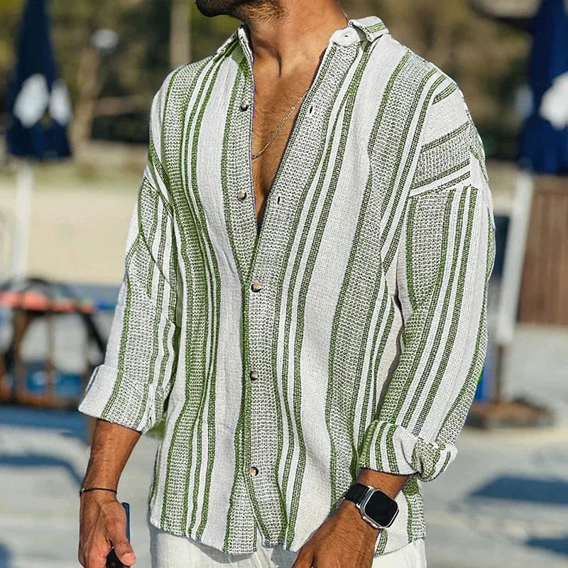 Homme Chemise Manches Longues à Rayures avec Col Boutonné