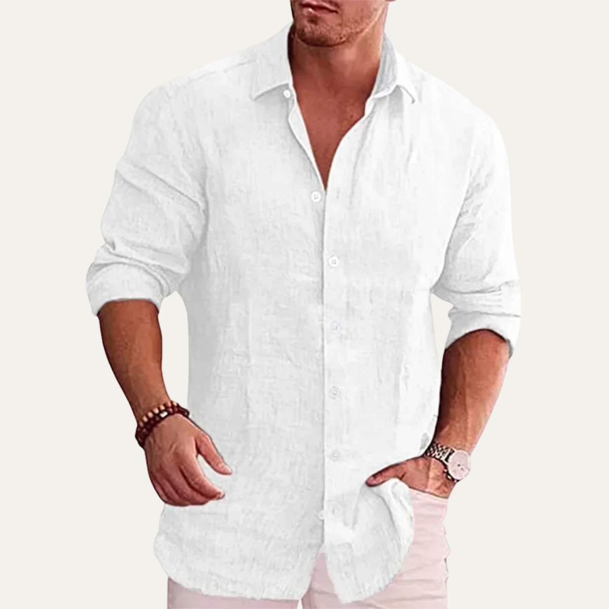 Homme Chemise Manches Longues avec Col Classique et Boutonnière