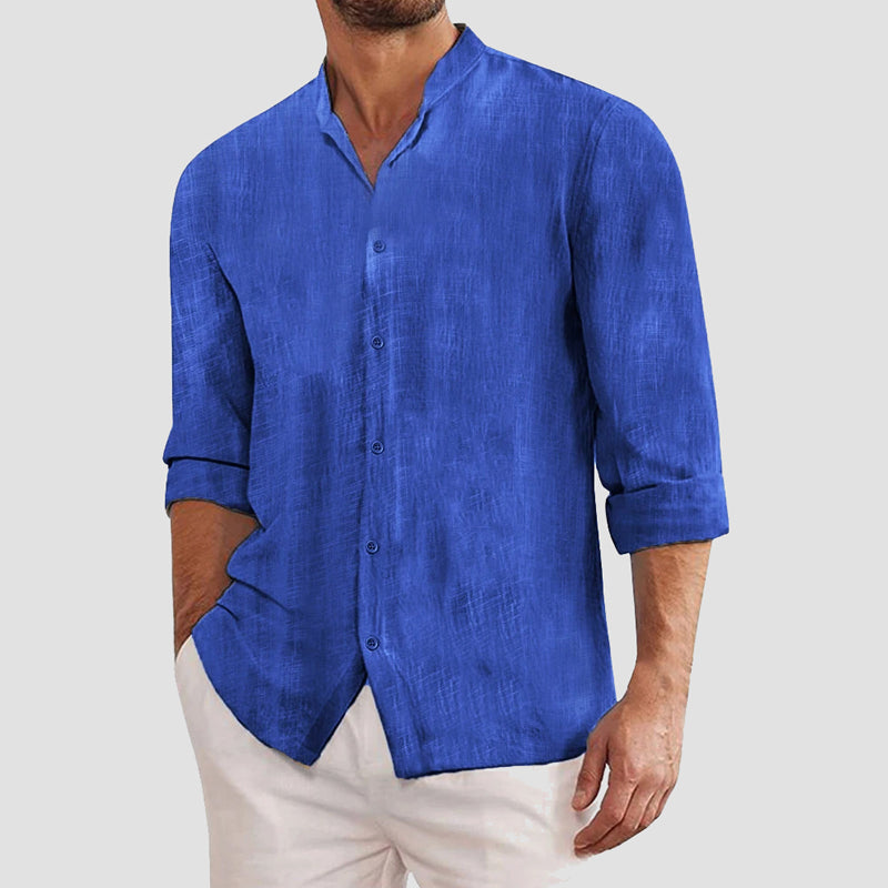 Homme Chemise Manches Longues avec Col Mao et Boutons