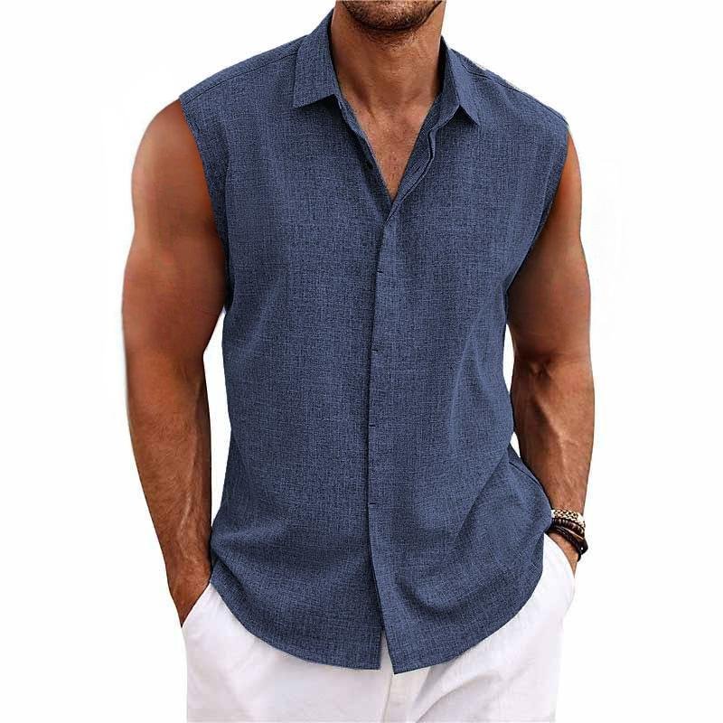 Homme Chemise Sans Manches avec Col Classique et Fermeture Boutonnée