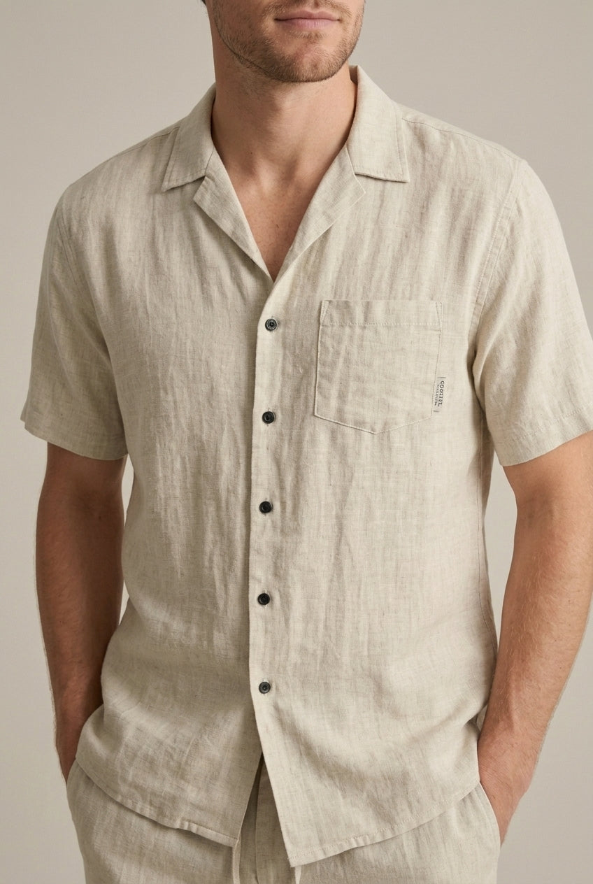 Homme Ensemble Deux Pièces Chemise Manches Courtes et Pantalon Droit Col Chemisier