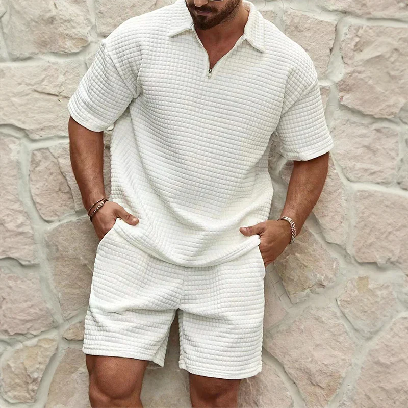 Homme Ensemble Deux Pièces Polo Manches Courtes avec Zip et Short