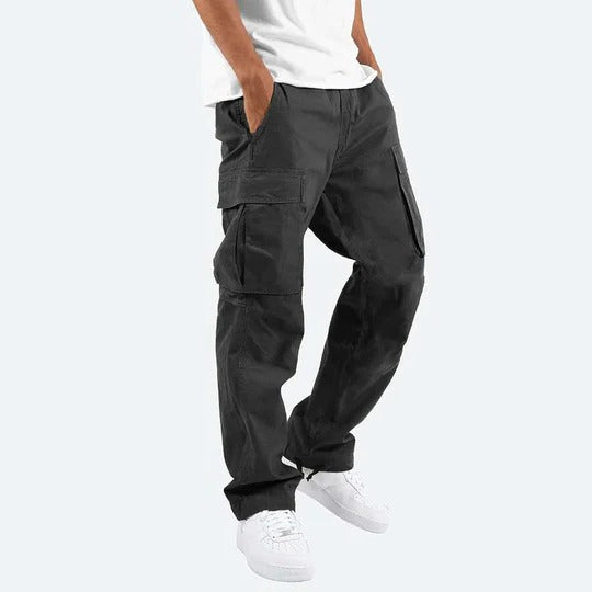 Homme Pantalon Cargo Straight avec Poches Multiples et Taille Élastique