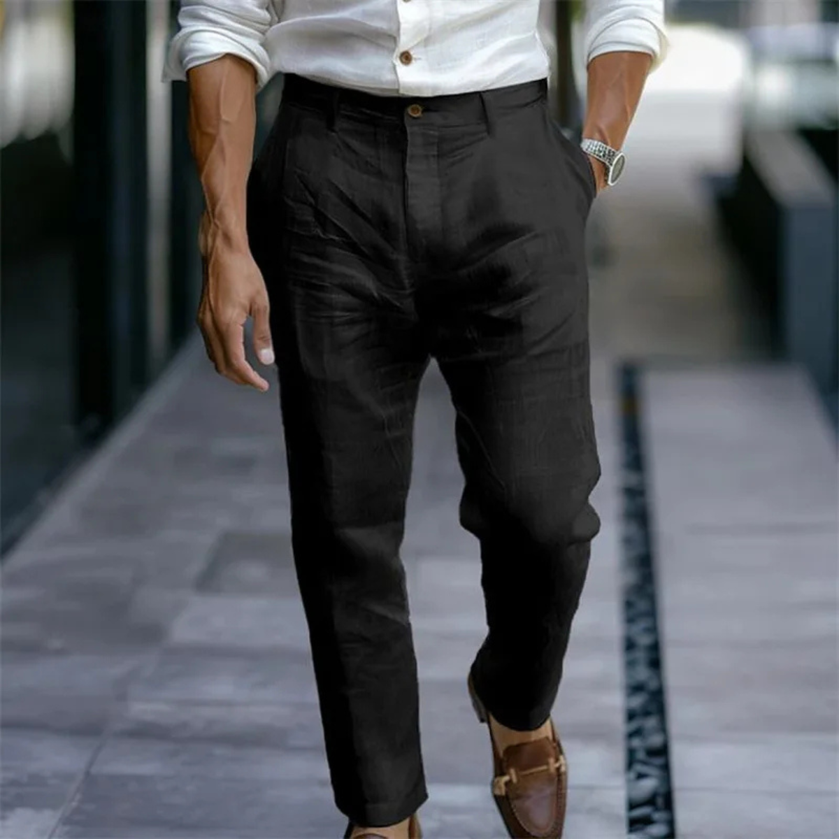 Homme Pantalon Habillé à Plis Slim Fit avec Revers