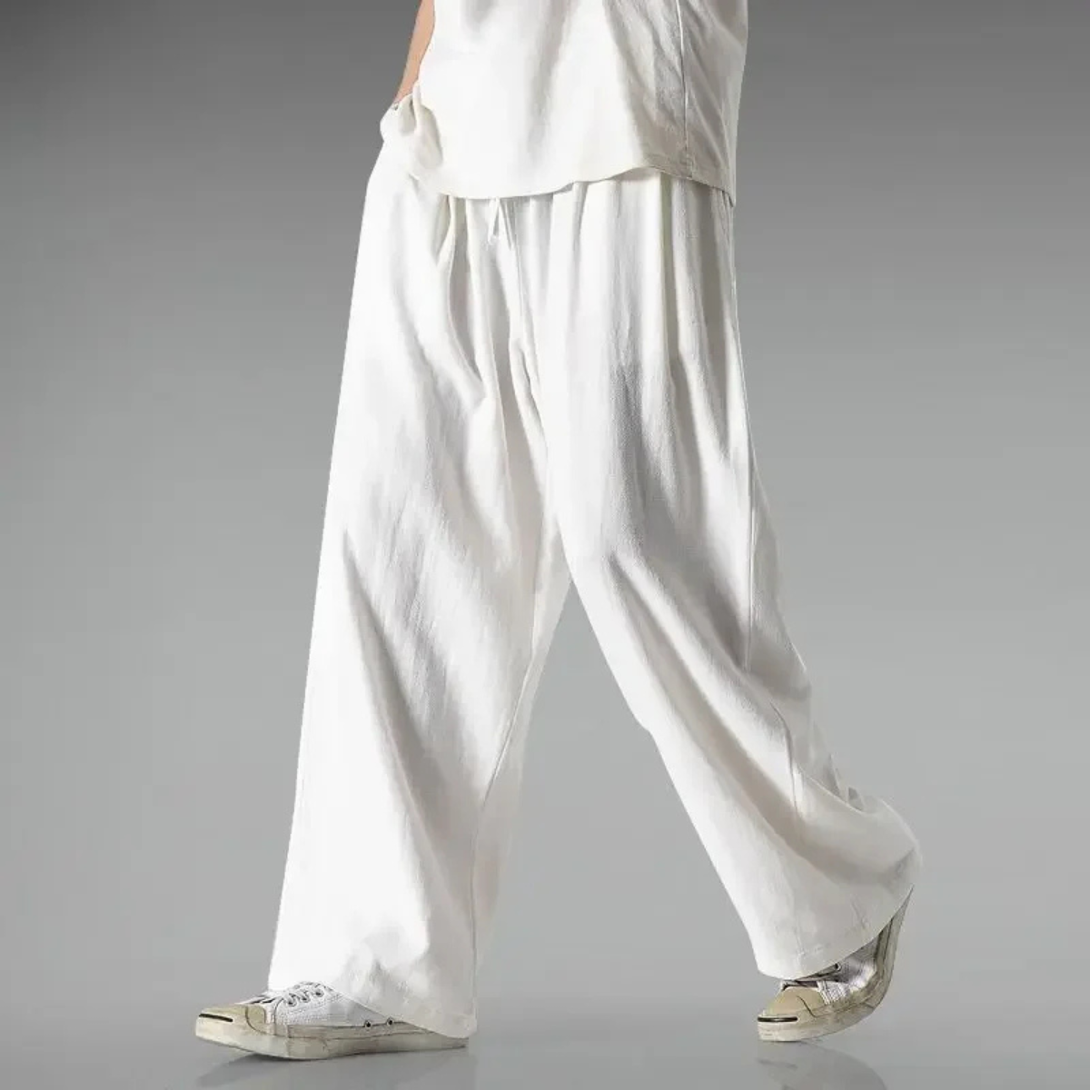 Homme Pantalon Large à Taille Élastique avec Cordon