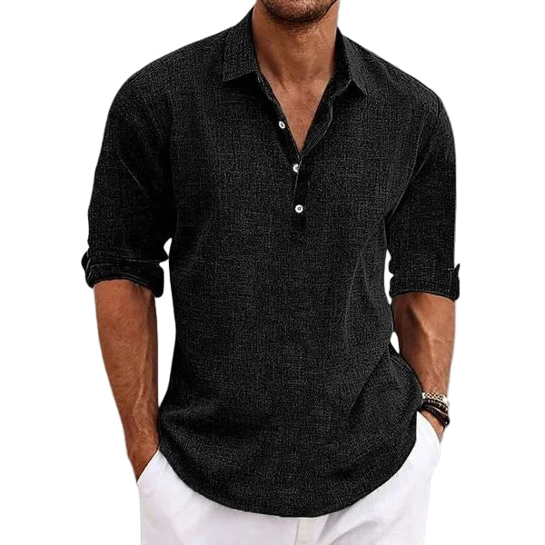 Homme Polo à Manches Longues avec Col Classique et Boutonnage Partiel