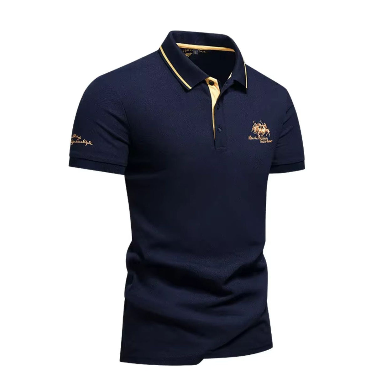 Homme Polo Manches Courtes avec Col Boutonné et Broderie