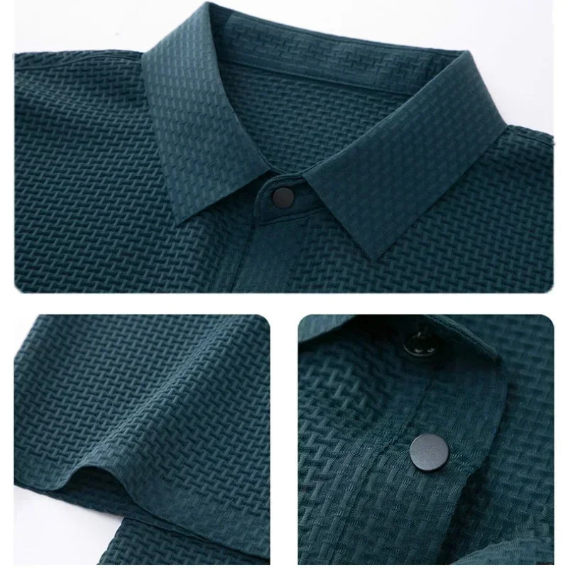 Homme Polo Manches Courtes avec Col Classique et Texture Structurée