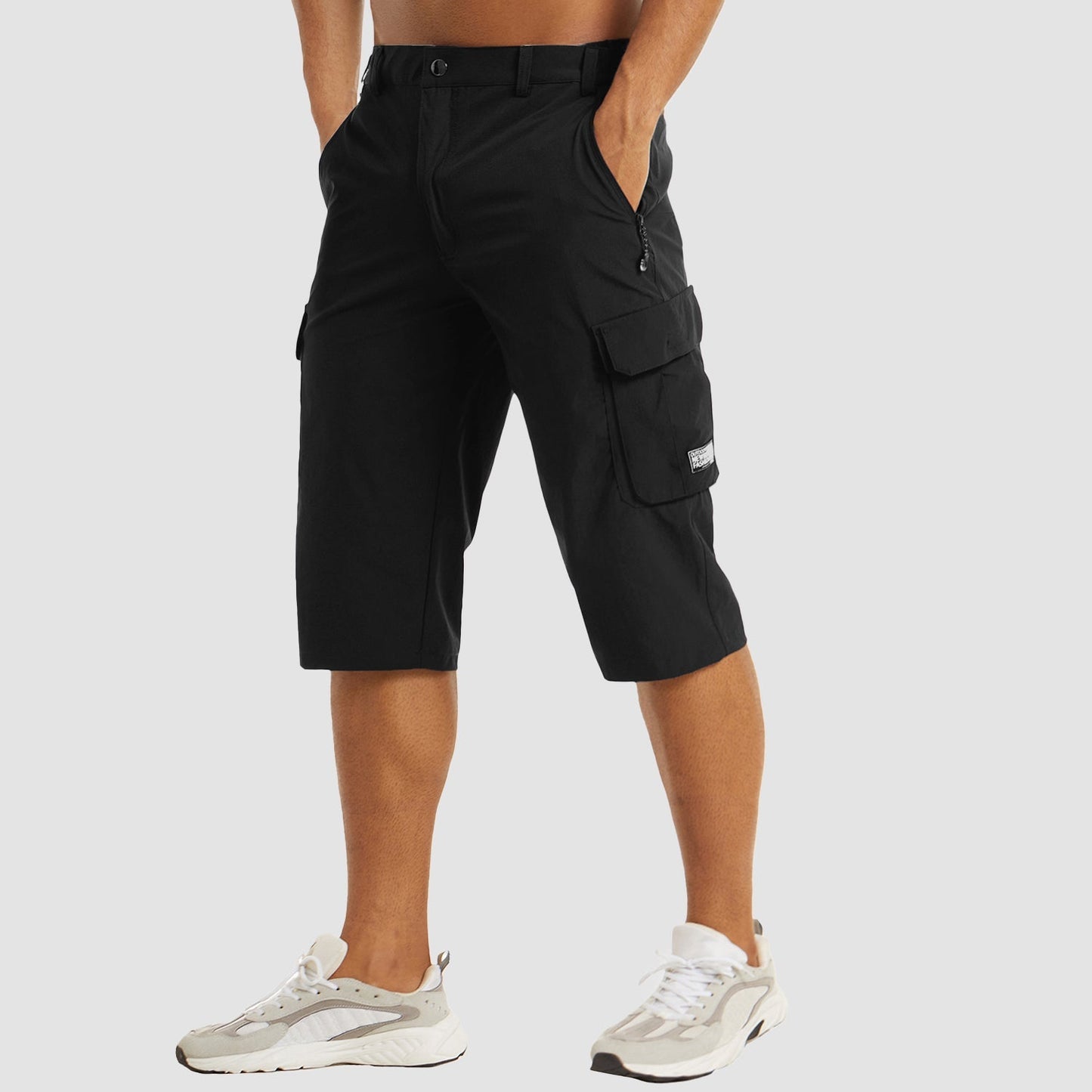 Homme Short Cargo Trois-Quarts avec Poches Latérales et Fermeture Zippée