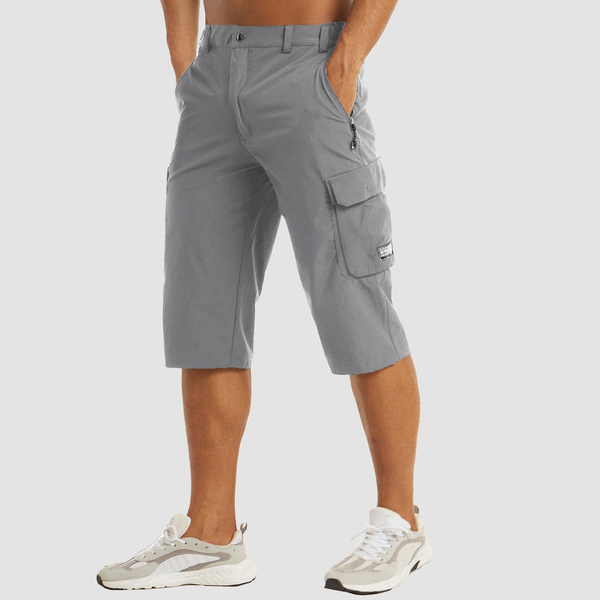 Homme Short Cargo Trois-Quarts avec Poches Latérales et Fermeture Zippée