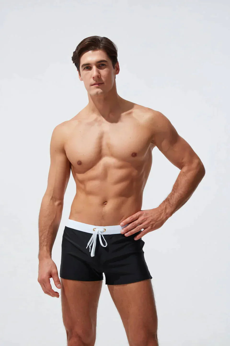 Homme Short de Bain Slim avec Cordon de Serrage et Ceinture Contrastée