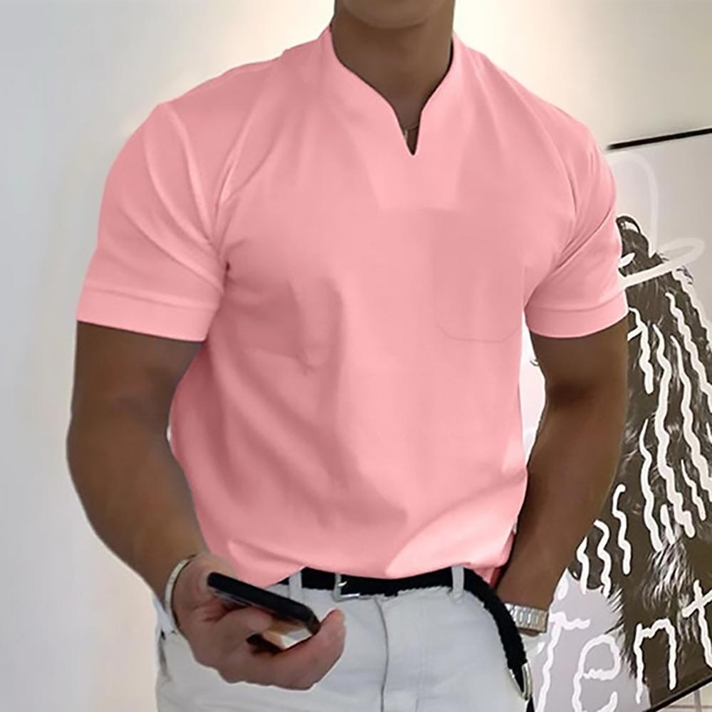 Homme T-Shirt Manches Courtes avec Col en V et Poche Poitrine Slim Fit