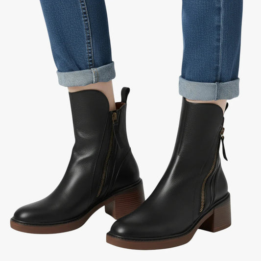 Bottines Femme à Talon Bloc Cheville avec Fermeture Zippée 2