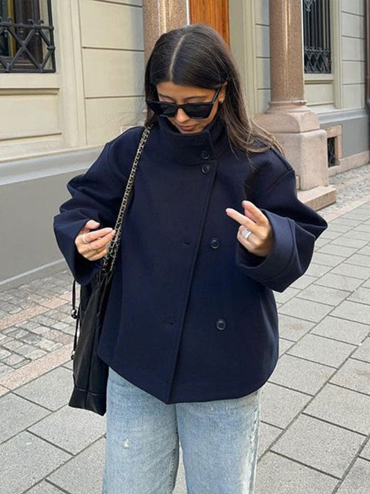 Manteau Femme Court à Double Boutonnage avec Poches Latérales 2