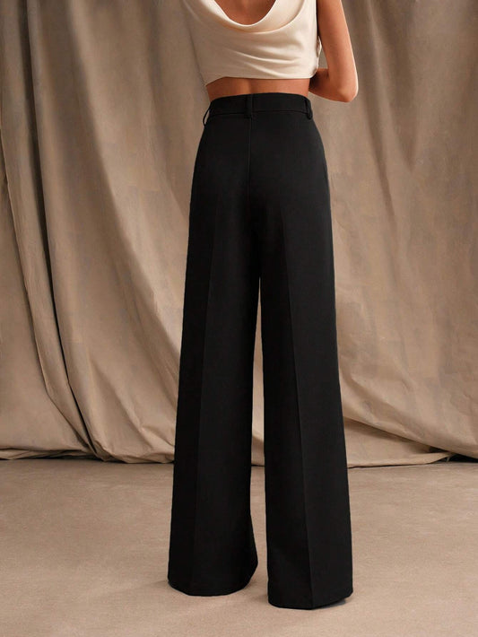 Pantalon Femme Taille Haute Large à Plis avec Jambes Droites 2