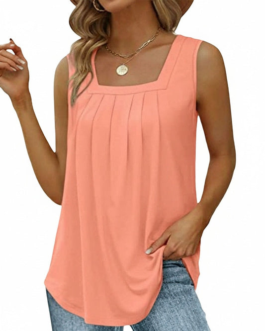 Débardeur Femme Encolure Carrée et Devant Plissé