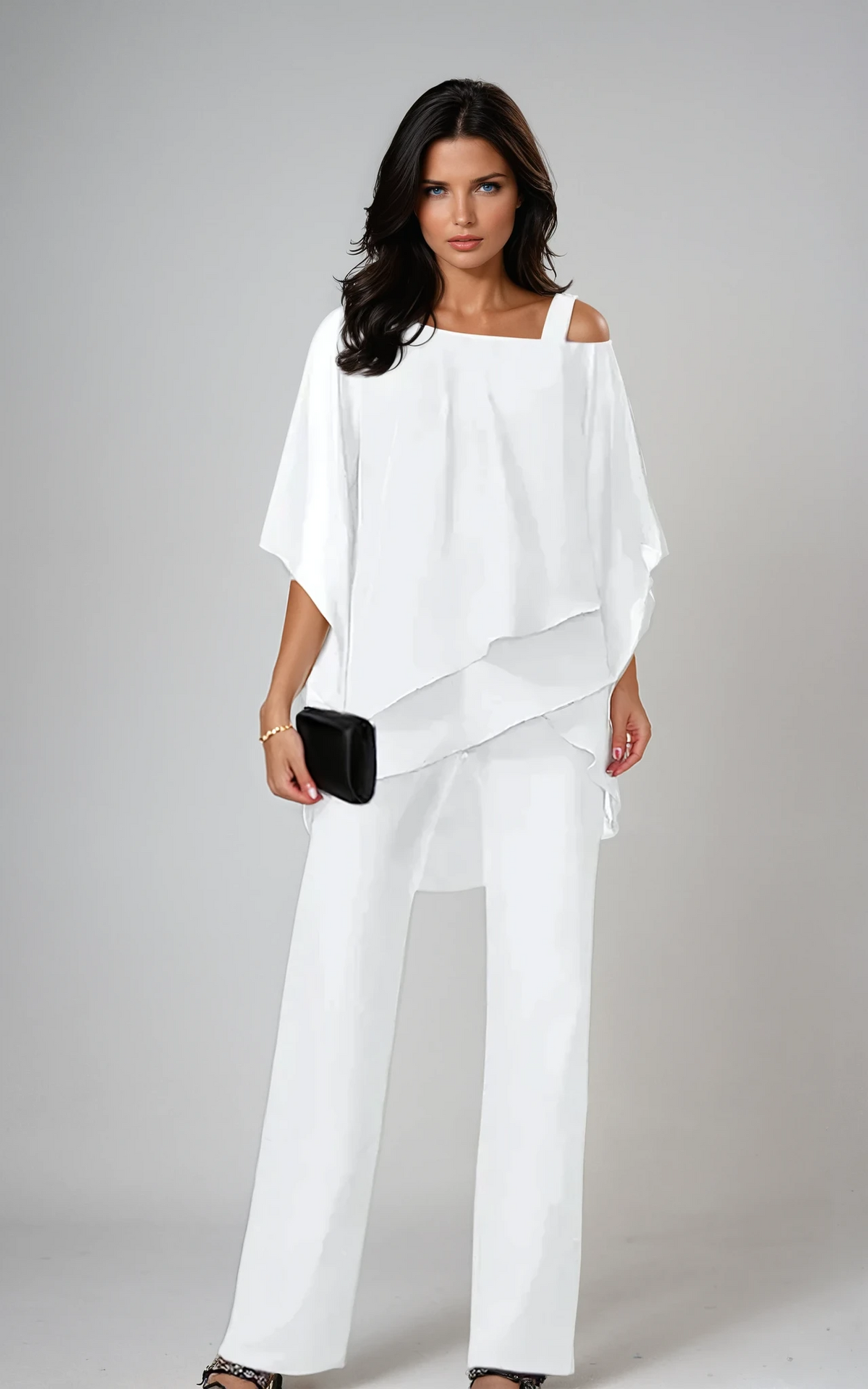 Ensemble Deux Pièces Superposé à Épaule Dénudée et Jambe Large