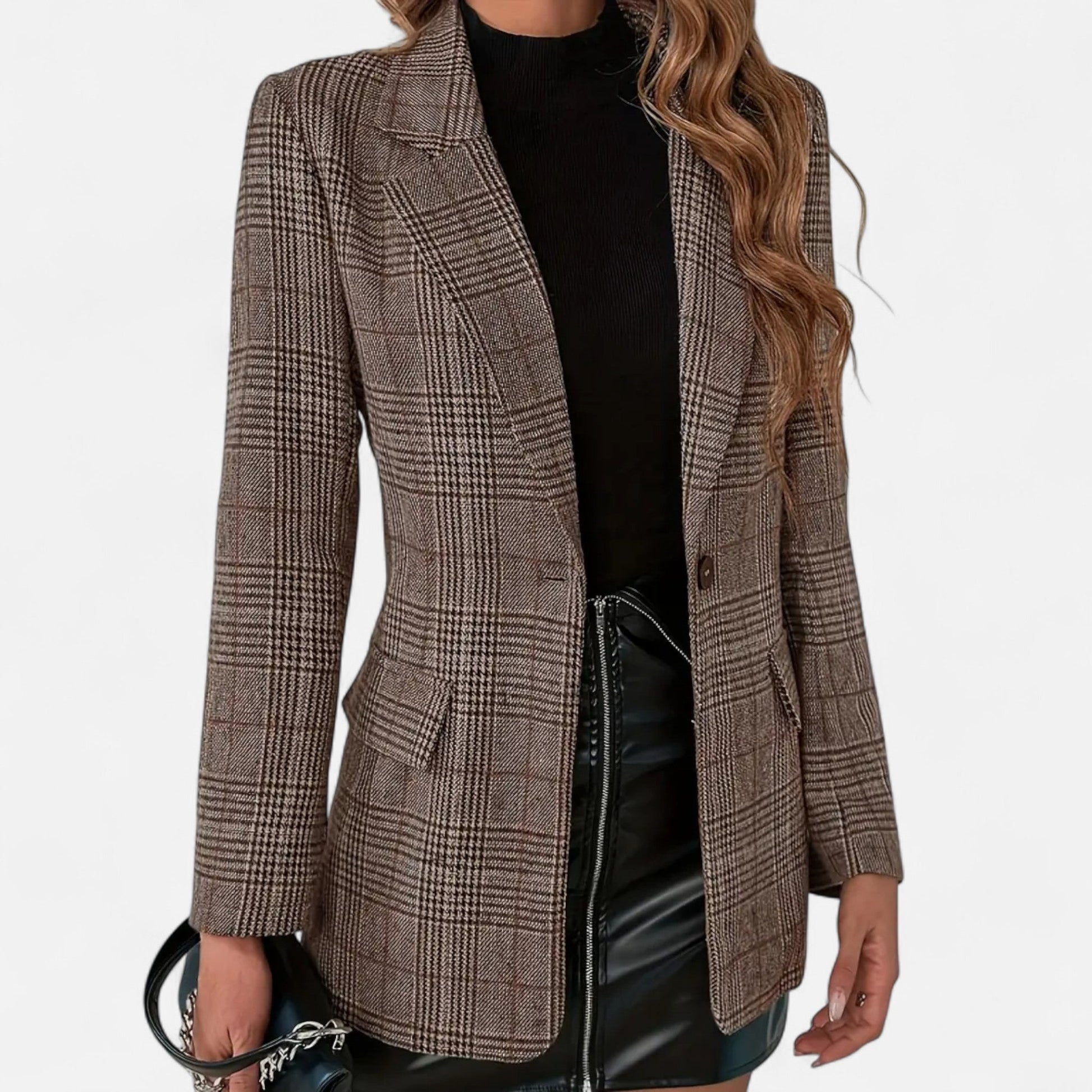Femme Blazer à Carreaux Manches Longues Monopetto à Revers
