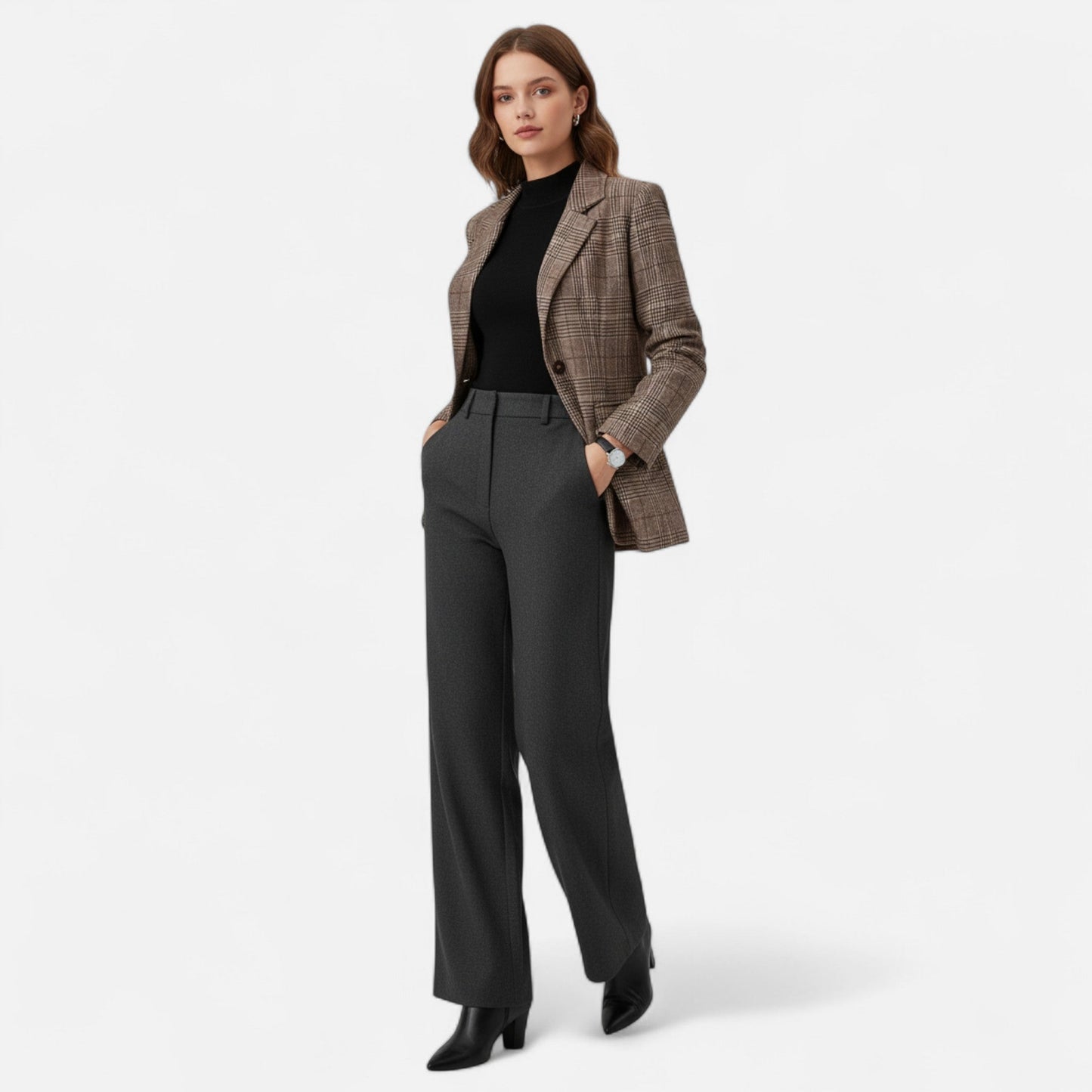 Femme Blazer à Carreaux Manches Longues Monopetto à Revers