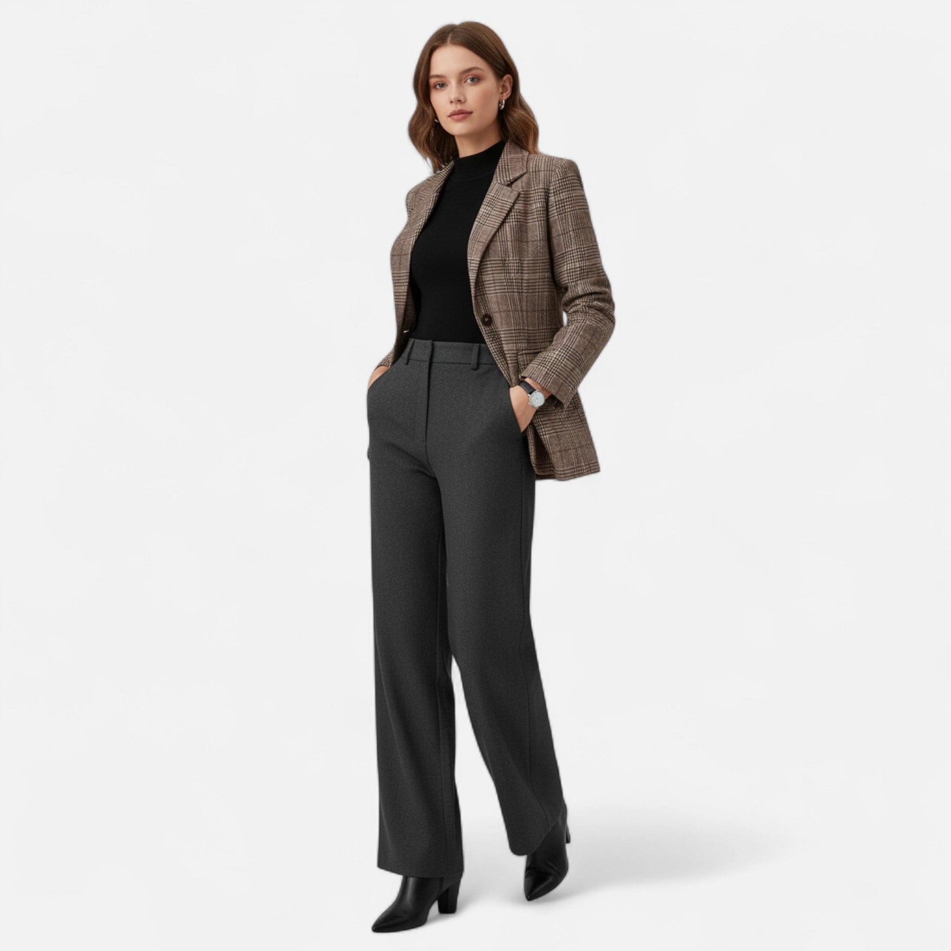 Femme Blazer à Carreaux Manches Longues Monopetto à Revers