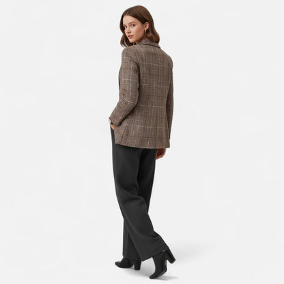 Women’s Checkered Blazer with Long Sleeves, Single-Breasted and Lapels - 3