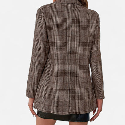 Women’s Checkered Blazer with Long Sleeves, Single-Breasted and Lapels - 4