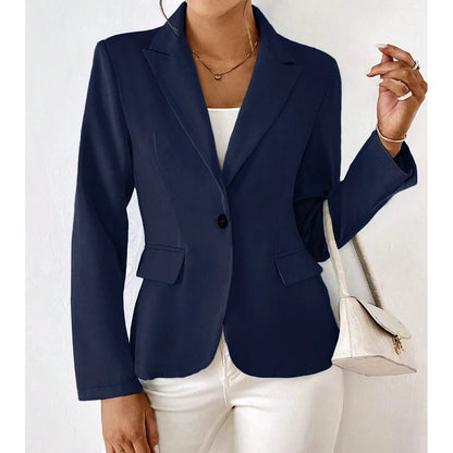 Women's Long Sleeve Blazer with Single Button and Notched Collar - 5