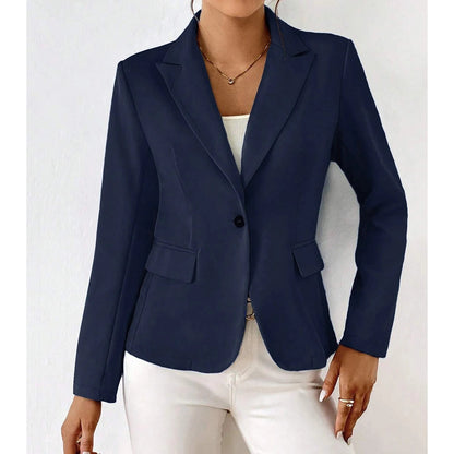 Women's Long Sleeve Blazer with Single Button and Notched Collar - 6