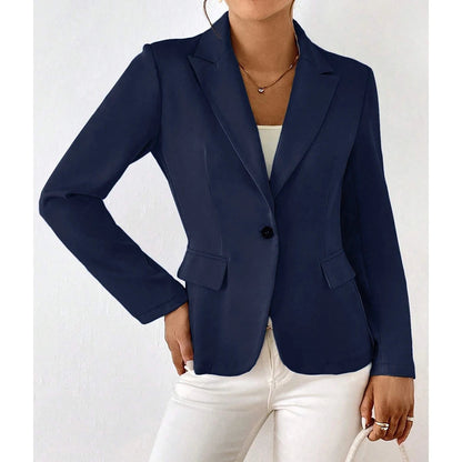 Women's Long Sleeve Blazer with Single Button and Notched Collar - 7
