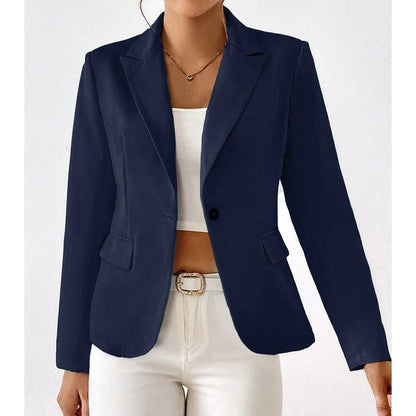Women's Long Sleeve Blazer with Single Button and Notched Collar - 8