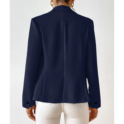 Women's Long Sleeve Blazer with Single Button and Notched Collar - 9