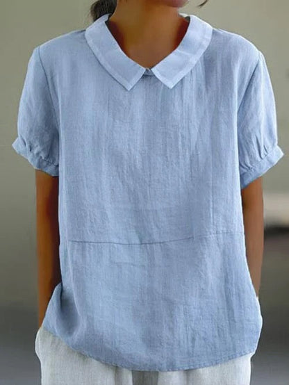 Women's Short Blouse with Peter Pan Collar, Short Sleeves, and Relaxed Fit - 1