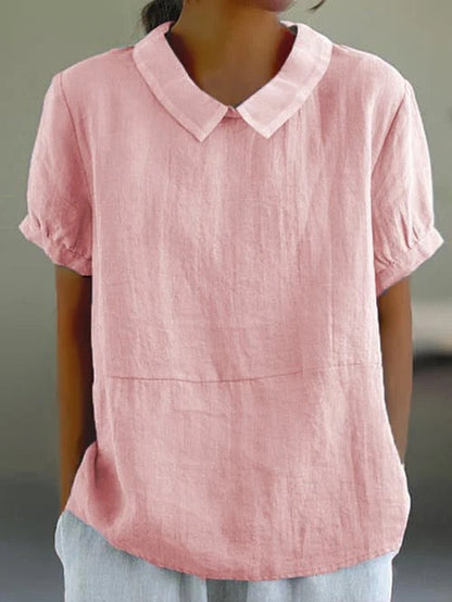 Women's Short Blouse with Peter Pan Collar, Short Sleeves, and Relaxed Fit - 2