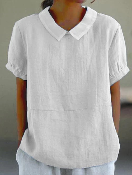 Women's Short Blouse with Peter Pan Collar, Short Sleeves, and Relaxed Fit - 3