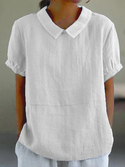 Women's Short Blouse with Peter Pan Collar, Short Sleeves, and Relaxed Fit - 3