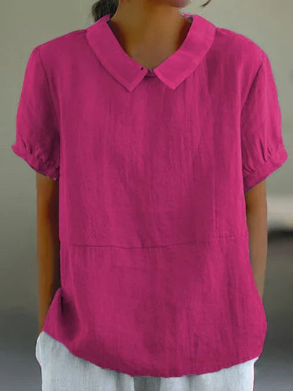 Women's Short Blouse with Peter Pan Collar, Short Sleeves, and Relaxed Fit - 4