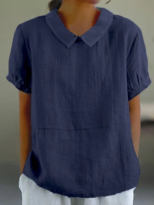 Femme Blouse Courte col Claudine avec Manches Courtes et Coupe Décontractée