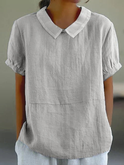 Women's Short Blouse with Peter Pan Collar, Short Sleeves, and Relaxed Fit - 6